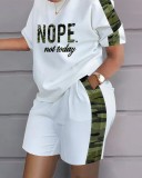 Camiseta de manga corta con estampado de posicionamiento de moda de primavera y verano, conjunto de 2 piezas para mujer