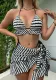 Tie Tie Striped Ruched Cover Up Skirt Three-Piece Swimsuit Two Piece Bikini Swimwear