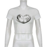 Frühlingsfrisches Mädchen-Herz-Druck-T-Shirt Einfaches, lässiges, kurzes Crop-Top