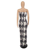 Damenmode Sexy Print Trägerloses Kleid