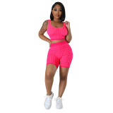 Damen Positioning Print Slim Sport Chic Casual Ärmellos Crop Tank Top Shorts Zweiteiliges Set
