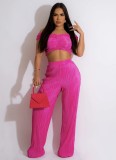 Women Spring Casual Off Shoulder Crop Top And Wide Leg Pants Two-Piece Set