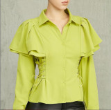Women Spring Ruffle Long Sleeve Lace-Up Shirt