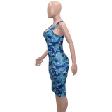 Frauen-Sommer-elegantes bedrucktes ärmelloses Kleid