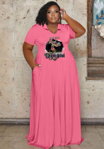 Plus Size Women Casual Turndown Collar Printed Short Sleeve Maxi Dress