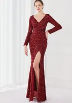 Plus Size Women Sequined Formal Party Maxi Evening Dress