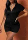 Women Summer Casual Solid Zipper Top and Shorts Two-Piece Set