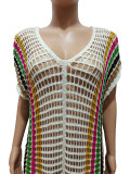 夏の女性セクシーなかぎ針編みタッセル カラーブロック ビーチ ロング ドレス