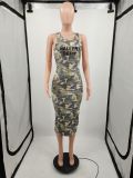 Ärmelloses Kleid mit Camouflage-Print für Frauen ohne Hut