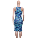 Frauen-Sommer-elegantes bedrucktes ärmelloses Kleid