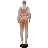 Frauen-Patchwork-Kontrast-Hoodie-Sport-beiläufiges zweiteiliges Hosen-Set