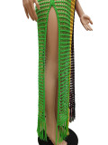 夏の女性セクシーなかぎ針編みタッセル カラーブロック ビーチ ロング ドレス