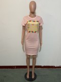 Vestido de manga corta estampado de mujer