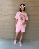 Summer Women Casual Trend Graffiti Loose Top and Shorts Two-piece Set