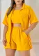 Women Solid Short Sleeve Shirts and Tube And Shorts 3 Piece Set