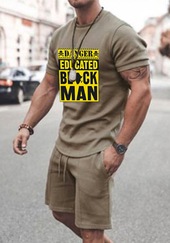 Мужская повседневная свободная футболка с коротким рукавом и шорты с принтом, комплект из двух предметов