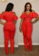Women Sexy Printed Cut Out Shoulder U-Neck Top and Pants Two-Piece Set
