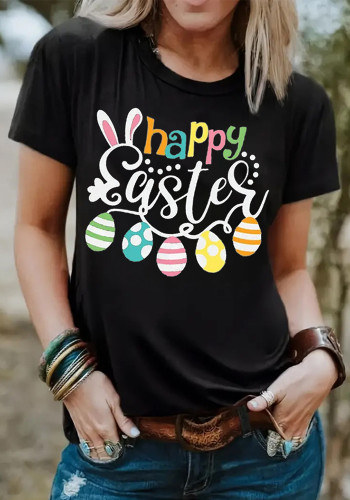 Camiseta feminina de manga curta com estampa de coelhinho da Páscoa