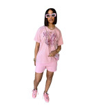 Summer Women Casual Trend Graffiti Loose Top and Shorts Two-piece Set