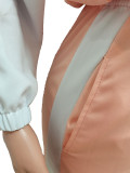 Conjunto de pantalones casuales de dos piezas con capucha y contraste de patchwork para mujer