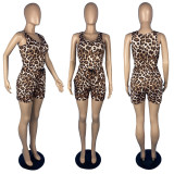 Ropa de mujer Moda Leopard Tank Tops Shorts Conjunto de dos piezas