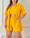 Women Solid Short Sleeve Shirts and Tube And Shorts 3 Piece Set