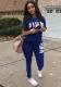 Women Casual Leopard Letter Print Short Sleeve Top and Pants Two-Piece Set