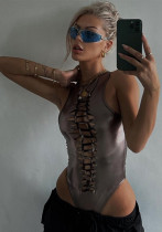 Frauen Sexy hohl geknoteter Bodysuit