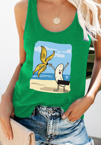 Camiseta sin mangas con estampado de plátanos para mujer