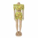 Women butterfly print T-shirt and shorts two-piece set