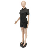 Frauen Sommer Casual Solid Zipper Top und Shorts zweiteiliges Set