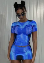 Women printed short-sleeved T-shirt and Skirt two-piece set
