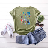 Camiseta de mujer de talla grande y manga corta con letras de primavera y verano para mujer