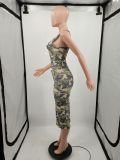 Ärmelloses Kleid mit Camouflage-Print für Frauen ohne Hut