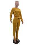 Damen-Herbstmode, lässig, solide, langärmelig, zweiteiliger Trainingsanzug mit Reißverschluss am Saum