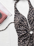 Sexy einteiliger Bikini mit Leopardenmuster, einteiliger Badeanzug mit Hohlring