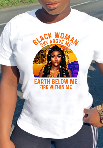 Yaz Afrika Bayanlar Baskı Gevşek Yuvarlak Yaka Kısa Kollu T-Shirt