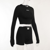 Conjunto de dos piezas de pantalones cortos de manga larga con cuello redondo para mujer, conjunto deportivo de moda de primavera para mujer