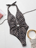 Sexy einteiliger Bikini mit Leopardenmuster, einteiliger Badeanzug mit Hohlring
