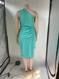 Summer Solid Color Sleeveless Slash Shoulder Plus Size Women'S Midi Dress