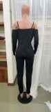 Women's Black Low Neck Sexy Tight Fitting Jumpsuit