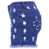 High Quality Solid Color Ripped High Waist Elastic Women's Denim Pants