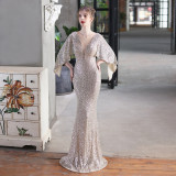 Long Sequins Plus Size Fat Beauty Performance Dress Formal Party Evening Dress