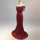 Bridal Toast Dress Fashion Fishtail Slim Fit Long Formal Party Elegant Red Evening Dress