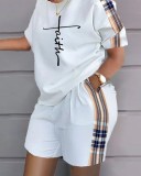 Frühling Sommer Mode Positioning Print Kurzarm T-Shirt Shorts 2-teiliges Set für Frauen