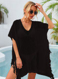 Summer Maxi V-neck Hollow Tassel Beach Suit Holidays Shirt Beach Sun Shield