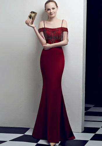 Vestido de festa de noiva elegante rabo de peixe fino ajuste longo festa formal elegante vestido de noite vermelho