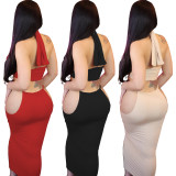 Women's Fashion Sexy Solid Cut Out Chest Wrapping Lace Waist Long Skirt Set