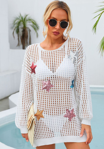 Sommer-Strandkittel mit ausgeschnittenem Stern Holidays-Hemd Langarm-Sonnenschutz-Anzug