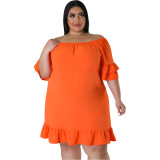 Women's Spring Plus Size Loose Off Shoulder Ruffled Solid Casual Dress